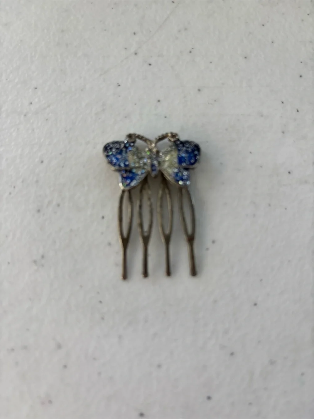 Vintage Crystal Butterfly Hair Comb in Blue and White